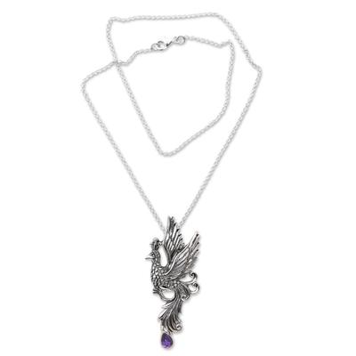 Amethyst pendant necklace, 'Peacock in Flight'