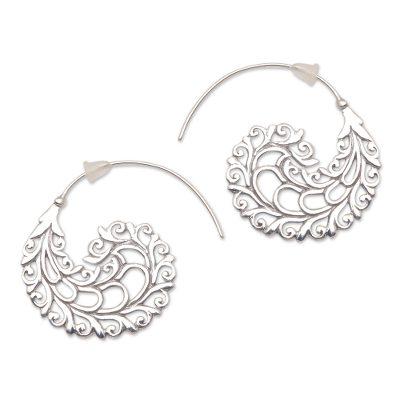 'Vine Pattern Sterling Silver Half-Hoop Earrings from Bali'