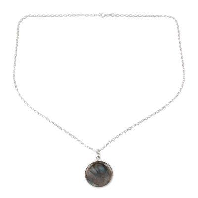 Round Aurora,'Round Labradorite Pendant Necklace Crafted in India'