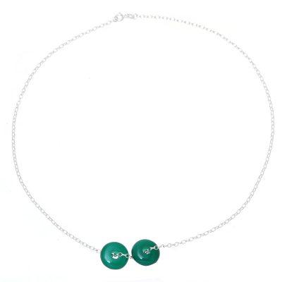 Delightful Duet in Green,'Green Onyx Double Disc and Sterling Silver Pendant Necklace'