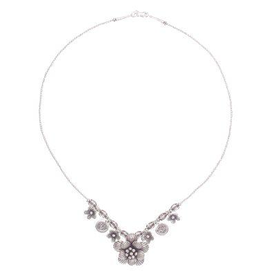 Garden in Bloom,'Hill Tribe Beaded Silver Flower Necklace'