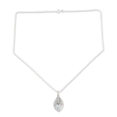 'Three-Carat Blue Topaz Feather Pendant Necklace from India'