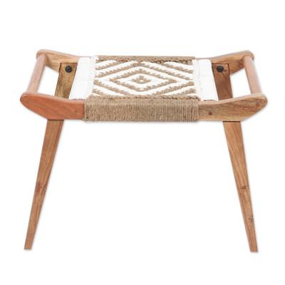 Serene Elegance,'Handcrafted Mango Wood and Cotton Stool from India'