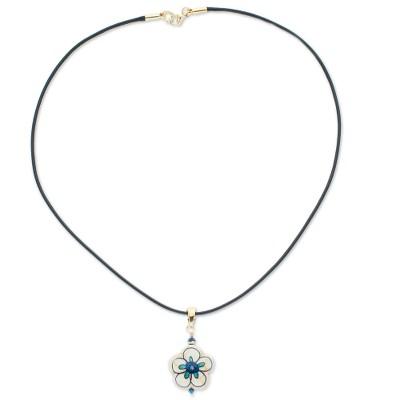 'Gold-Accented Floral Howlite Pendant Necklace in Blue Hues'