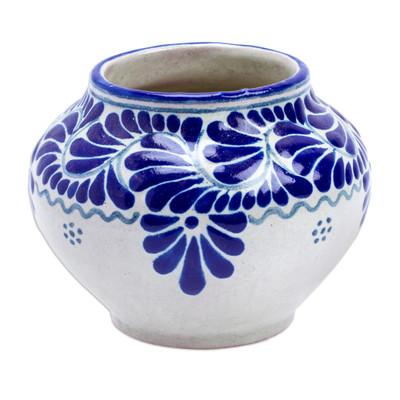 'Leaf & Flower Hand-Painted Talavera-Style Ceramic Planter'