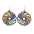 Multicolored Roulette,'Colorful Glass Beaded Dangle Earrings Handmade in Guatemala'