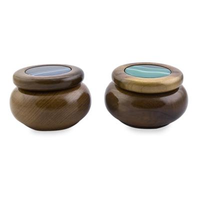Serene Waters,'Artisan Crafted Agate and Cedar Wood Decorative Boxes (Pair)'