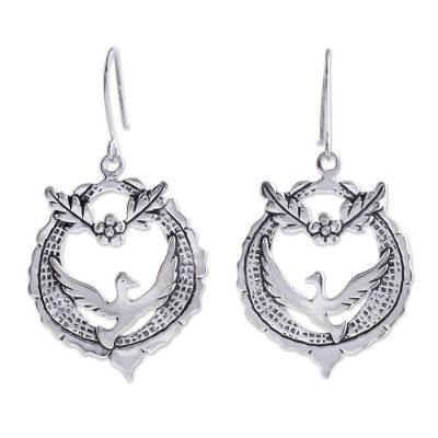 'Peace Doves' - Handcrafted Sterling Silver Dangle Bird Earrings