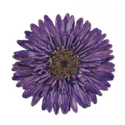 'Handmade Natural Blue-Violet Gerbera Brooch from Thailand'