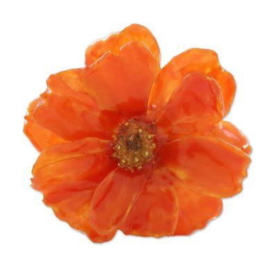 Blooming Cosmos in Pumpkin,'Natural Cosmos Flower Brooch in Pumpkin from Thailand'