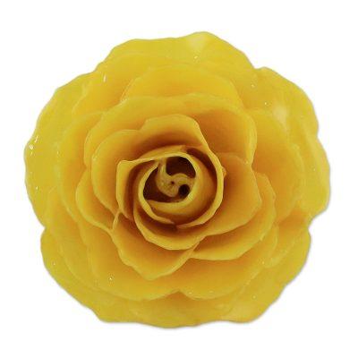 Rosy Mood in Yellow,'Artisan Crafted Natural Rose Brooch in Yellow from Thailand'