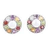 Ocean Flora,'Faceted Multi-Gemstone Button Earrings Crafted in India'
