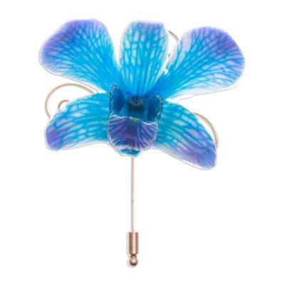 Forever Blue,'Natural Orchid Gold Plated Stick Pin '