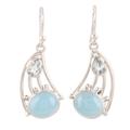 Blue Glare,'Blue Topaz and Chalcedony Dangle Earrings from India'