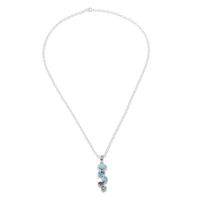 'Two-Carat Larimar and Faceted Blue Topaz Pendant Necklace'
