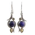 Starry Bliss,'Lapis Lazuli Citrine Sterling Silver Dangle Earrings India'