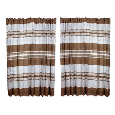 Coffee and Milk,'Brown and White 100% Cotton Curtains from Oaxaca (Pair)'