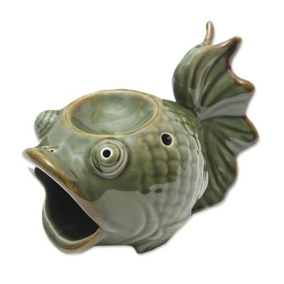 Wide-Eyed Koi,'Green Ceramic Koi Fish Oil Warmer'