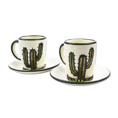 Saguaro,'Cactus-Themed Cups and Saucers (Pair)'