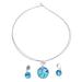 Luminous Discs,'Aqua Dichroic Art Glass Necklace & Earrings Jewelry Set'