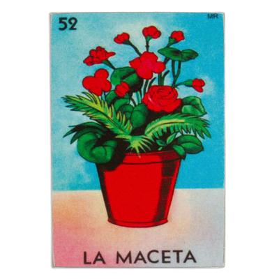 Mexican Blooms,'Mexican Wood Magnet with Red Flower Pot Decoupage'