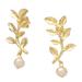 '18k Gold-Plated Dangle Earrings with Olive Leaves and Pearls'