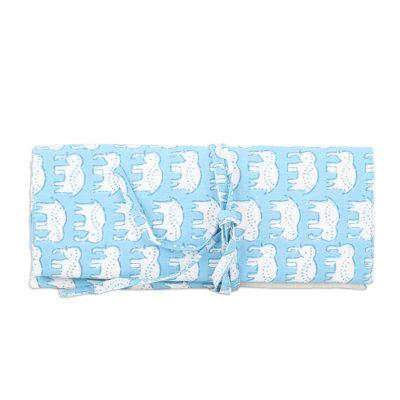 'Cotton Roll Pencil Case with Hand-Block Printed Elephants'