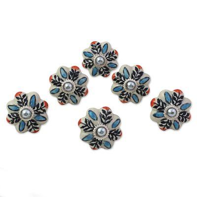 Multicolored Flower Harmony,'Hand Made Ceramic Cabinet Knobs Floral (Set of 6) India'