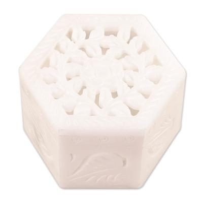 Blooming Traditions,'Handcrafted Alabaster Jali Jewelry Box from India'