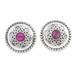 Intense Blooming,'Floral Sterling Silver Button Earrings with Cubic Zirconia'