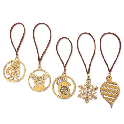 Merry Magic,'Handcrafted Gold-Toned Christmas Ornaments (Set of 5)'