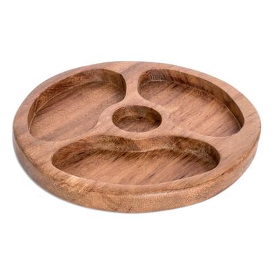 Supreme Ambrosia,'Conacaste Wood Appetizer Platter with Three Compartments'