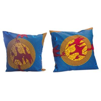 Royal Birds,'Bird-Motif Cotton Cushion Covers (Pair)'