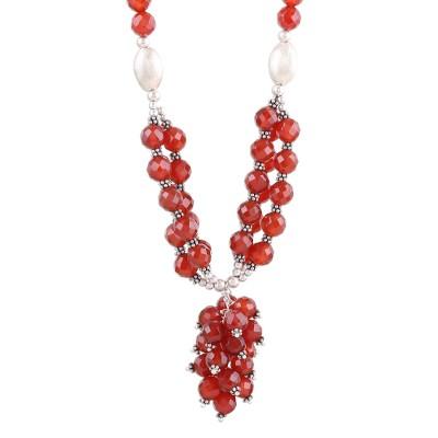 Dazzling Bouquet,'Red Onyx Beaded Pendant Necklace from India'