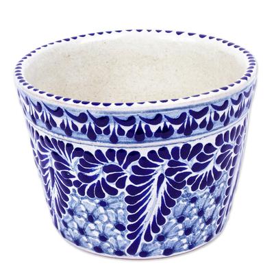 Cobalt Flourish,'Blue and Off-White Ceramic Planter'