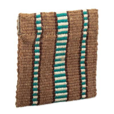 Raining on The Desert,'Striped Handwoven Cotton Coin Pouch with Snap Top Closure'