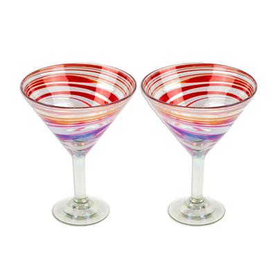 'Pair of Eco-Friendly Red and White Handblown Martini Glasses'