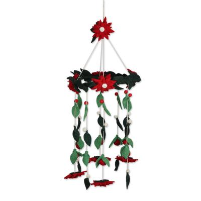 Silent Night,'Wool Felt Tiered Holiday Flower and Leaf Decoration'