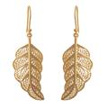 Regal Leaves,'24k Gold-Plated Filigree Leaf Earrings'