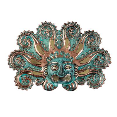 Solar Octopus,'Handmade Peruvian Copper and Bronze Decorative Wall Mask'