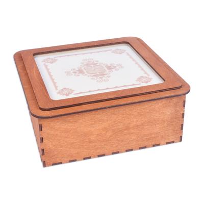 Monastery Garden,'Handmade Wood Jewelry Box with Embroidered Motif on Lid'