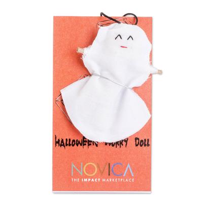 Spectral Smile,'Handcrafted Cotton Ghost Worry Doll from Guatemala'