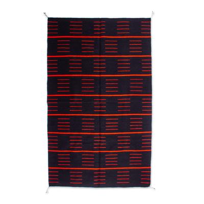 '4x6.5 Black and Red Striped Cotton Rug Hand-Woven in Mexico'