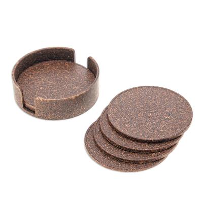 'Set of 6 Recycled Bio-Composite Coasters in Espresso Hues'