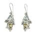 Balinese Citrine and Blue Topaz Earrings 'Plumeria Dew'