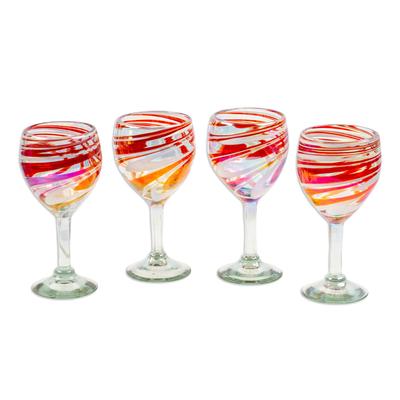 'Set of 4 Eco-Friendly Red Handblown Wine Glasses'