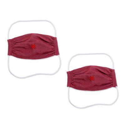 Burgundy Berry,'2 Handwoven Embroidered Burgundy Cotton Face Masks'