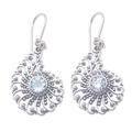 Blossoming Bali,'Sterling Silver Floral Drop Earrings with Blue Topaz Stones'