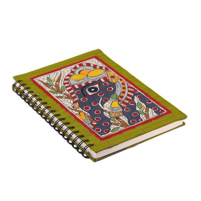 Exuberant Elephant,'Hand Crafted Madhubani Style Painted Journal'