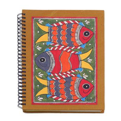 Joyful Fishes,'Madhubani Blank 40 Page Journal wit...